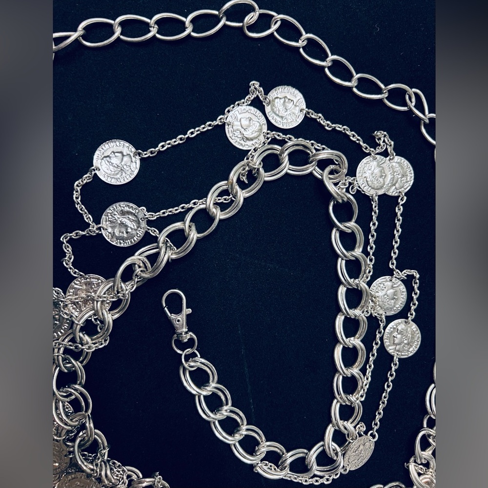 Vintage Silver Tone Coin Chain Link Belt - Picture 4 of 10